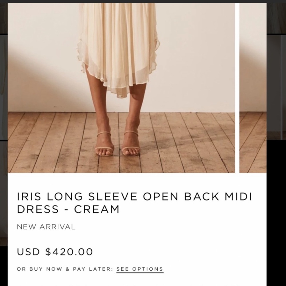 IRIS LONG SLEEVE OPEN BACK MIDI DRESS - CREAM size 4 US